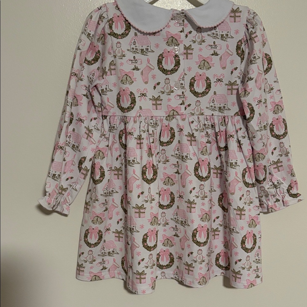 Charming Pink Patterned Kids Dress - Picture 2 of 3